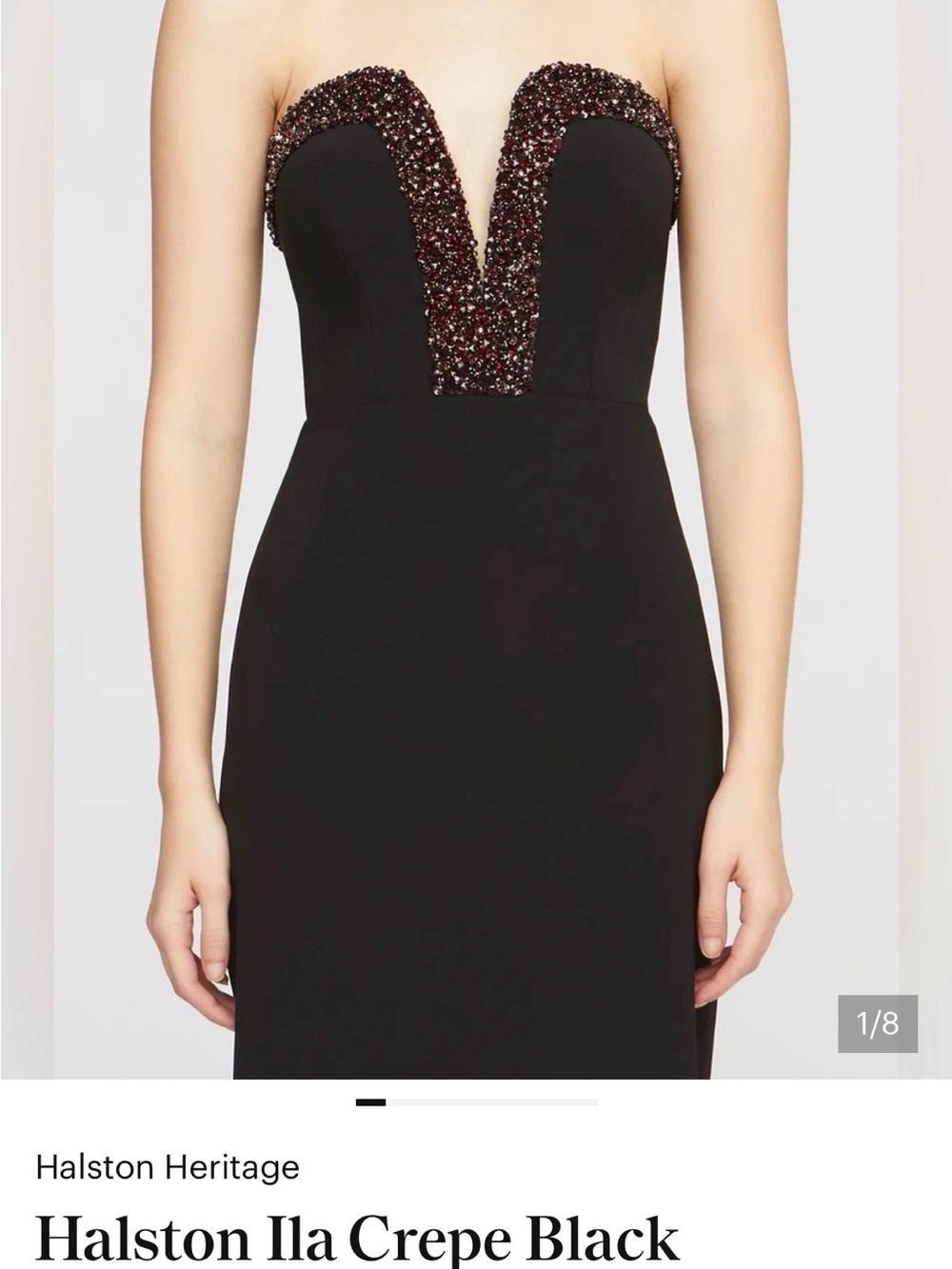 Halston Heritage Black Strapless Beaded Crepe Dress size 4
